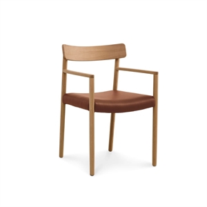 Sydney Spisebordsstol m. armlæn / Massiv eg / Cognac læder - Stærk Pris 